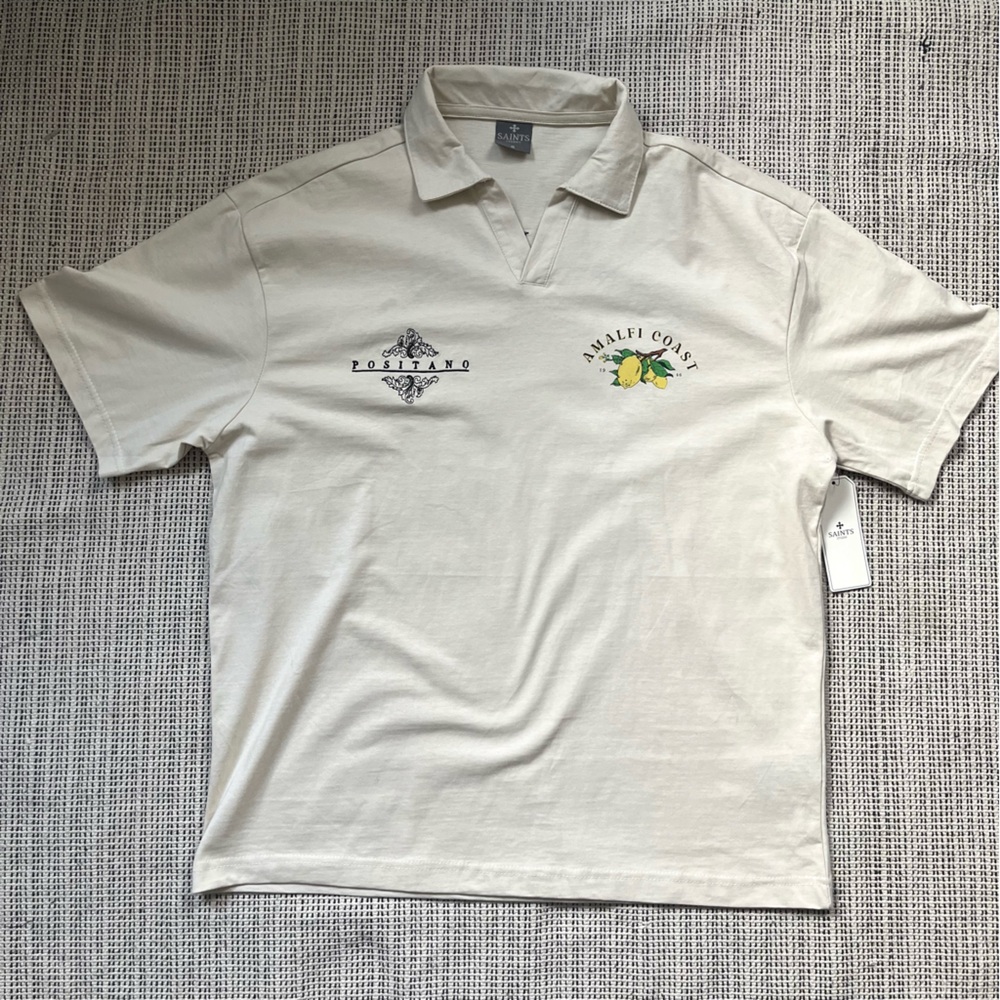 SAINTS STUDIO Mens Tan Vneck Beige Short Sleeve Amalfi Coast T-Shirt Size Small